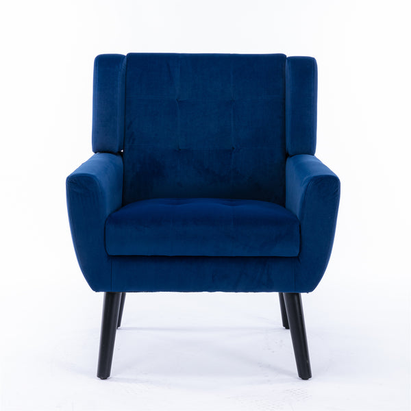 English Elm Modern Velvet Accent Chair with Ergonomic Tight Back, Solid Wood Legs, 250lb Capacity, Cozy Indoor Seating Blue W676P313964
