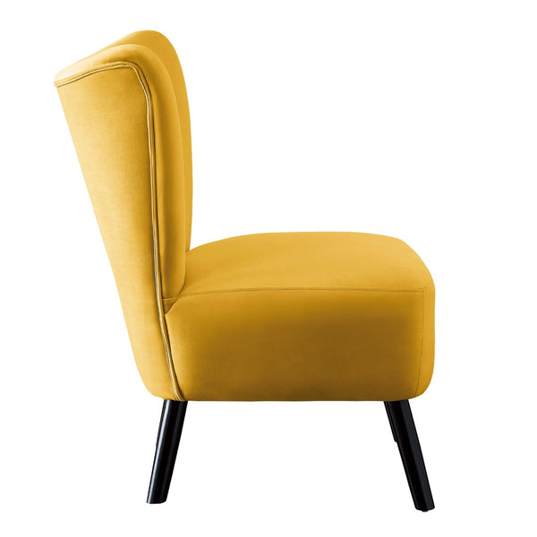 English Elm Unique Velvet Button-tufted Accent Chair Mid-century Style with Dark Wood Legs for Living Room Yellow B01143829