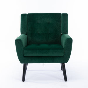 English Elm Modern Velvet Accent Chair with Ergonomic Tight Back, Solid Wood Black Legs, Stylish Indoor Seat Retro Green W67639359