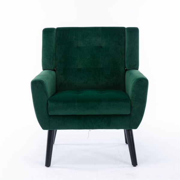 English Elm Modern Velvet Accent Chair with Ergonomic Tight Back, Solid Wood Black Legs, Stylish Indoor Seat Retro Green W67639359