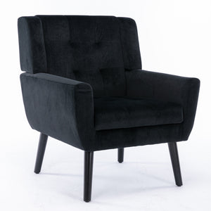 English Elm Modern Soft Velvet Ergonomic Accent Chair with Solid Wood Legs, Tight Back Comfort for Living Room Black W67639363