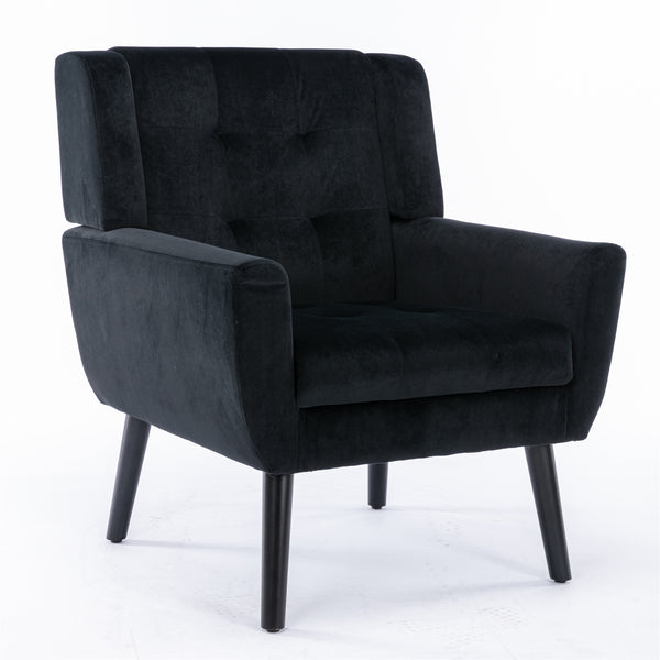 English Elm Modern Soft Velvet Ergonomic Accent Chair with Solid Wood Legs, Tight Back Comfort for Living Room Black W67639363