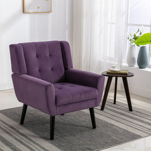 English Elm Modern Velvet Accent Chair with Ergonomic Tight Back, Solid Wood Legs, 250lb Capacity, Cozy Indoor Seating Lavender purple W676P313949