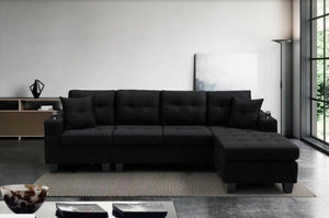 English Elm Mega Sectional Sofa with Chaise Armrest Storage Cup Holders Tufted Living Room W975S00011
