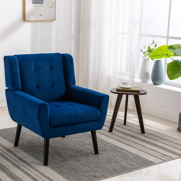 English Elm Modern Velvet Accent Chair with Ergonomic Tight Back, Solid Wood Legs, 250lb Capacity, Cozy Indoor Seating Blue W676P313964