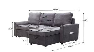 English Elm Mgea Modular Linen Sectional Sleeper Sofa with Storage Chaise for Small Spaces W975S00008