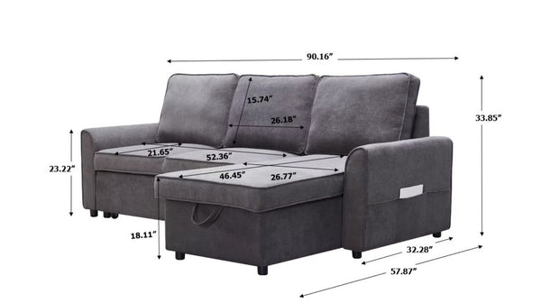 English Elm Mgea Modular Linen Sectional Sleeper Sofa with Storage Chaise for Small Spaces W975S00008