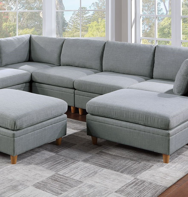English Elm Living 8pc Sectional Sofa Set Light Grey Dorris Fabric – Contemporary Modular Corner Wedges, Armless Chairs & Ottomans B011S00092