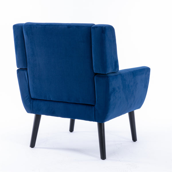 English Elm Modern Velvet Accent Chair with Ergonomic Tight Back, Solid Wood Legs, 250lb Capacity, Cozy Indoor Seating Blue W676P313964