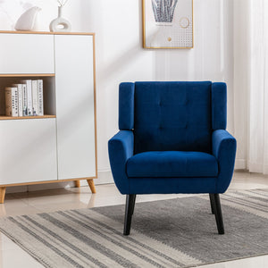 English Elm Modern Soft Velvet Ergonomic Accent Chair with Solid Wood Legs, Tight Back Comfort for Living Room Blue W67639362