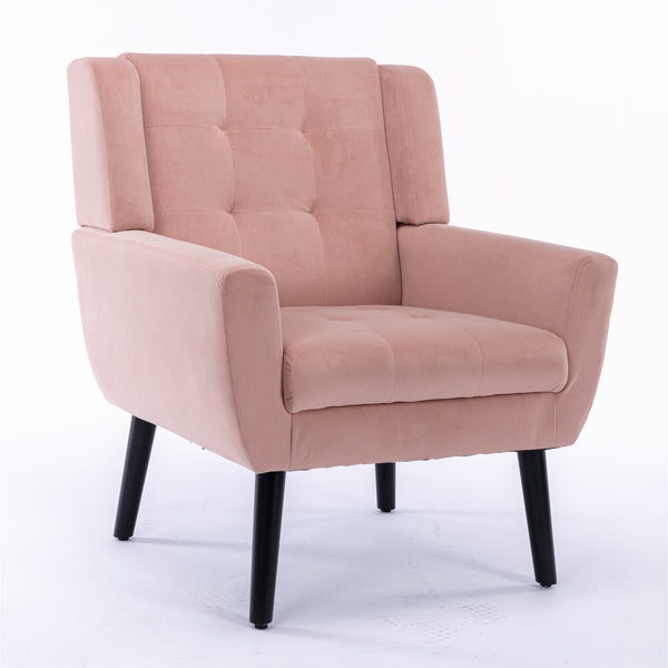 English Elm Modern Velvet Accent Chair with Ergonomic Tight Back, Solid Wood Black Legs, Stylish Indoor Seat Pink W67639356