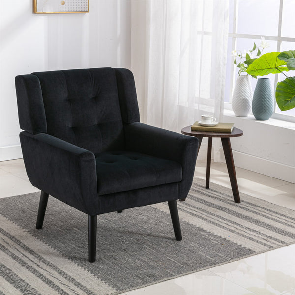 English Elm Modern Soft Velvet Ergonomic Accent Chair with Solid Wood Legs, Tight Back Comfort for Living Room Black W67639363