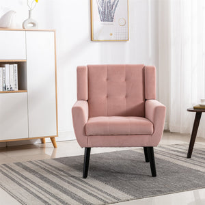 English Elm Modern Velvet Accent Chair with Ergonomic Tight Back, Solid Wood Black Legs, Stylish Indoor Seat Pink W67639356