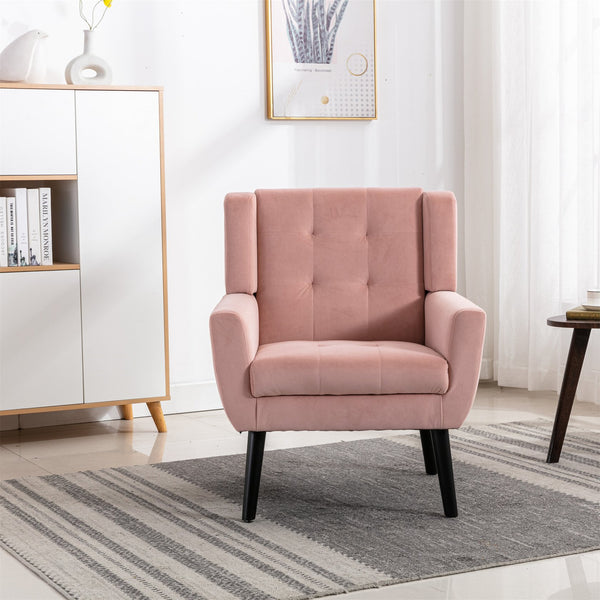 English Elm Modern Velvet Accent Chair with Ergonomic Tight Back, Solid Wood Legs, 250lb Capacity, Cozy Indoor Seating Pink W676P313965