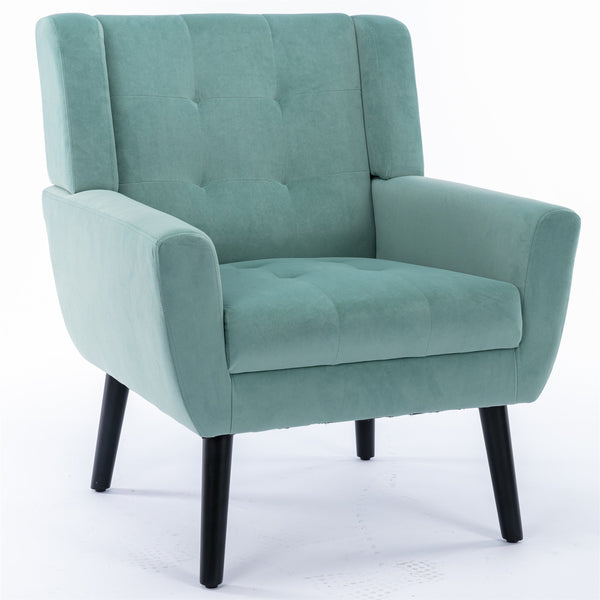 English Elm Modern Velvet Accent Chair with Ergonomic Tight Back, Solid Wood Black Legs, Stylish Indoor Seat Mint Green W67639357