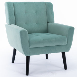 English Elm Modern Velvet Accent Chair with Ergonomic Tight Back, Solid Wood Legs, 250lb Capacity, Cozy Indoor Seating Mint Green W676P313960