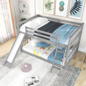 English Elm Full Bunk Bed With Reversible Slide & Ladder In Modern Gray - Space-Saving Design For Fun Spaces GX000708AAE-1