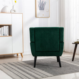 English Elm Modern Velvet Accent Chair with Ergonomic Tight Back, Solid Wood Legs, 250lb Capacity, Cozy Indoor Seating Retro Green W676P313946