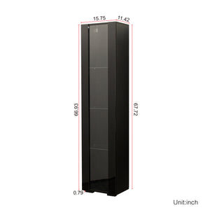 English Elm Black Side Cabinet with Aluminum LED Strip Lamps, Tall 170cm Storage Unit, Melamine Finish, Modern Design W33140088
