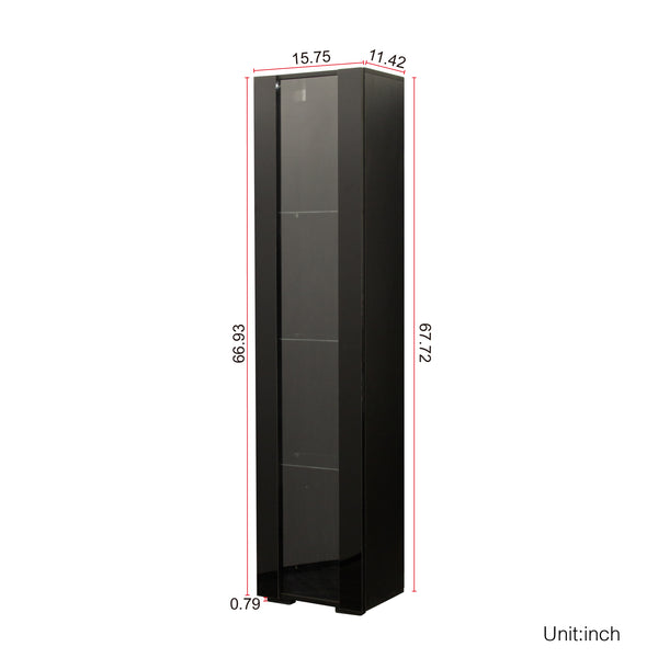 English Elm Black Side Cabinet with Aluminum LED Strip Lamps, Tall 170cm Storage Unit, Melamine Finish, Modern Design W33140088