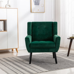 English Elm Modern Velvet Accent Chair with Ergonomic Tight Back, Solid Wood Legs, 250lb Capacity, Cozy Indoor Seating Retro Green W676P313946