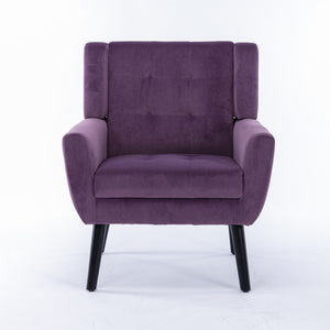 English Elm Modern Velvet Accent Chair with Ergonomic Tight Back, Solid Wood Legs, 250lb Capacity, Cozy Indoor Seating Lavender purple W676P313949