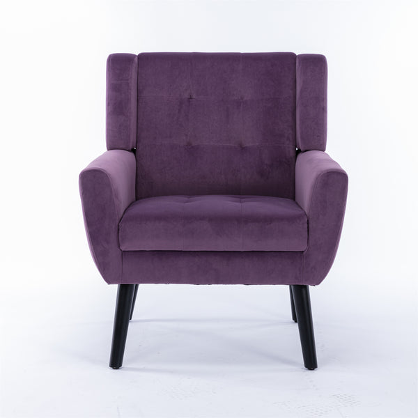 English Elm Modern Velvet Accent Chair with Ergonomic Tight Back, Solid Wood Legs, 250lb Capacity, Cozy Indoor Seating Lavender purple W676P313949