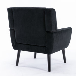 English Elm Modern Soft Velvet Ergonomic Accent Chair with Solid Wood Legs, Tight Back Comfort for Living Room Black W67639363
