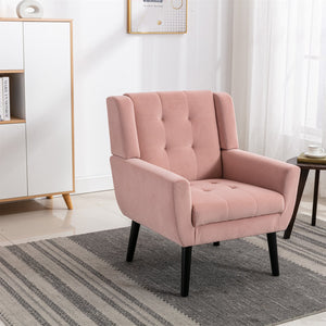 English Elm Modern Velvet Accent Chair with Ergonomic Tight Back, Solid Wood Black Legs, Stylish Indoor Seat Pink W67639356
