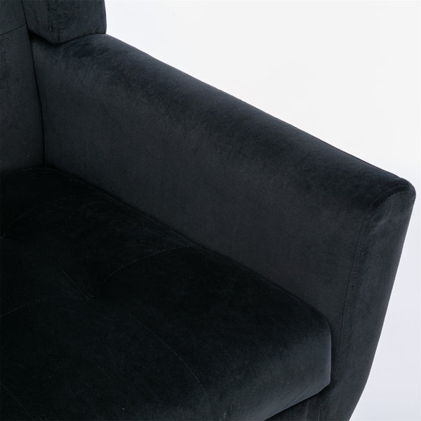 English Elm Modern Soft Velvet Ergonomic Accent Chair with Solid Wood Legs, Tight Back Comfort for Living Room Black W67639363