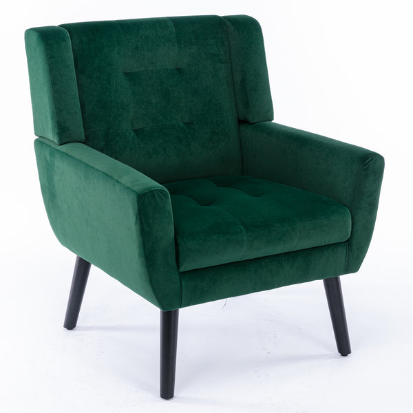 English Elm Modern Velvet Accent Chair with Ergonomic Tight Back, Solid Wood Legs, 250lb Capacity, Cozy Indoor Seating Retro Green W676P313946