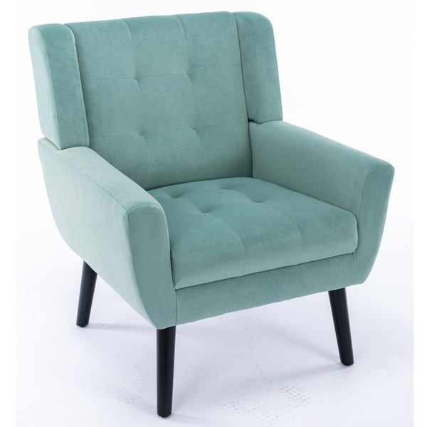 English Elm Modern Velvet Accent Chair with Ergonomic Tight Back, Solid Wood Black Legs, Stylish Indoor Seat Mint Green W67639357