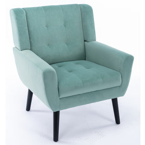 English Elm Modern Velvet Accent Chair with Ergonomic Tight Back, Solid Wood Legs, 250lb Capacity, Cozy Indoor Seating Mint Green W676P313960