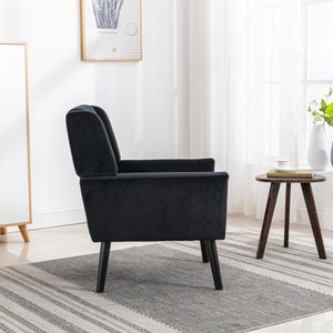 English Elm Modern Soft Velvet Ergonomic Accent Chair with Solid Wood Legs, Tight Back Comfort for Living Room Black W67639363