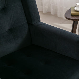 English Elm Modern Soft Velvet Ergonomic Accent Chair with Solid Wood Legs, Tight Back Comfort for Living Room Black W67639363