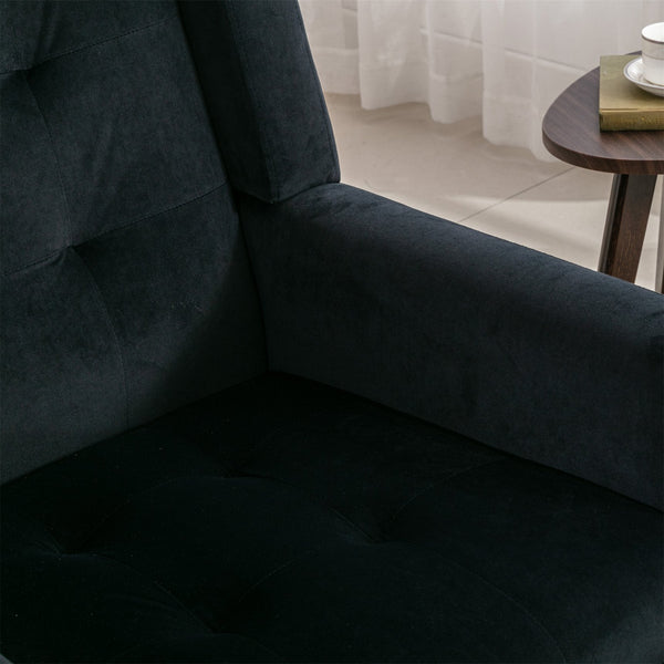 English Elm Modern Soft Velvet Ergonomic Accent Chair with Solid Wood Legs, Tight Back Comfort for Living Room Black W67639363