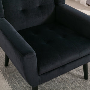 English Elm Modern Soft Velvet Ergonomic Accent Chair with Solid Wood Legs, Tight Back Comfort for Living Room Black W67639363
