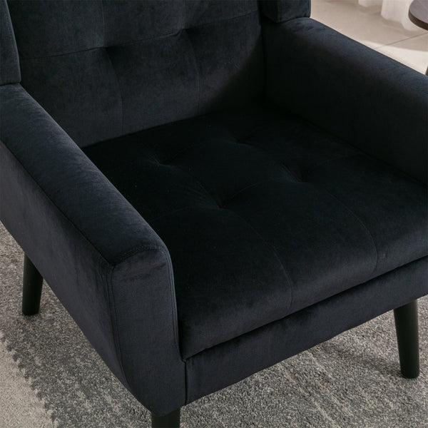 English Elm Modern Soft Velvet Ergonomic Accent Chair with Solid Wood Legs, Tight Back Comfort for Living Room Black W67639363