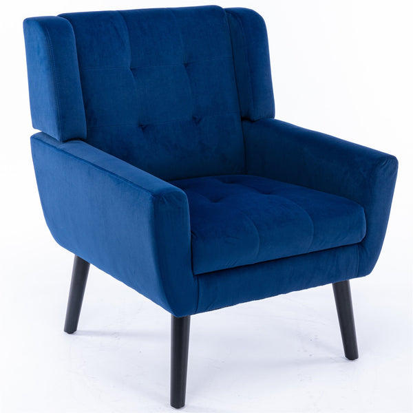English Elm Modern Soft Velvet Ergonomic Accent Chair with Solid Wood Legs, Tight Back Comfort for Living Room Blue W67639362