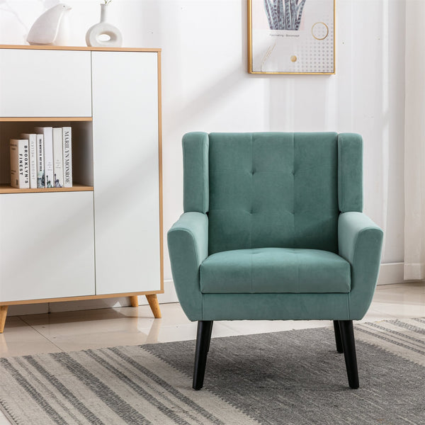 English Elm Modern Velvet Accent Chair with Ergonomic Tight Back, Solid Wood Black Legs, Stylish Indoor Seat Mint Green W67639357