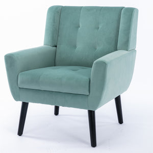 English Elm Modern Velvet Accent Chair with Ergonomic Tight Back, Solid Wood Black Legs, Stylish Indoor Seat Mint Green W67639357