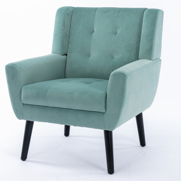 English Elm Modern Velvet Accent Chair with Ergonomic Tight Back, Solid Wood Legs, 250lb Capacity, Cozy Indoor Seating Mint Green W676P313960