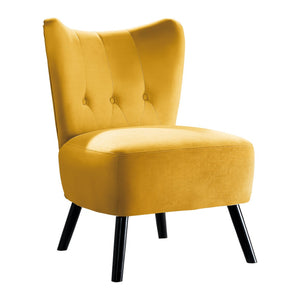 English Elm Unique Velvet Button-tufted Accent Chair Mid-century Style with Dark Wood Legs for Living Room Yellow B01143829