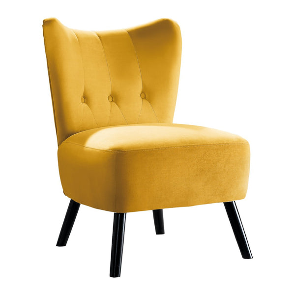 English Elm Unique Velvet Button-tufted Accent Chair Mid-century Style with Dark Wood Legs for Living Room Yellow B01143829