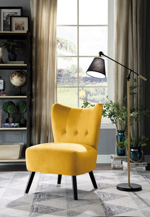 English Elm Unique Velvet Button-tufted Accent Chair Mid-century Style with Dark Wood Legs for Living Room Yellow B01143829