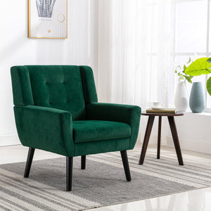 English Elm Modern Velvet Accent Chair with Ergonomic Tight Back, Solid Wood Black Legs, Stylish Indoor Seat Retro Green W67639359
