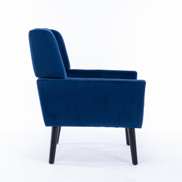 English Elm Modern Soft Velvet Ergonomic Accent Chair with Solid Wood Legs, Tight Back Comfort for Living Room Blue W67639362
