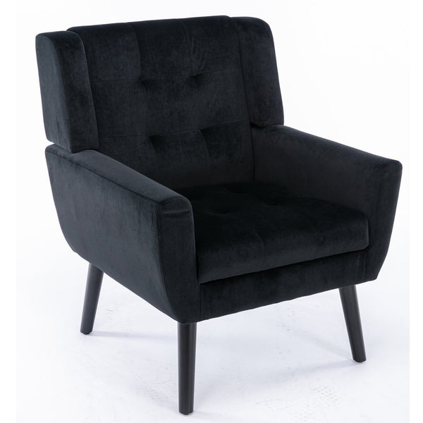 English Elm Modern Soft Velvet Ergonomic Accent Chair with Solid Wood Legs, Tight Back Comfort for Living Room Black W67639363