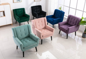 English Elm Modern Velvet Accent Chair with Ergonomic Tight Back, Solid Wood Black Legs, Stylish Indoor Seat Retro Green W67639359