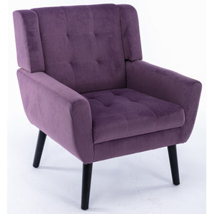 English Elm Modern Velvet Accent Chair with Ergonomic Tight Back, Solid Wood Legs, 250lb Capacity, Cozy Indoor Seating Lavender purple W676P313949